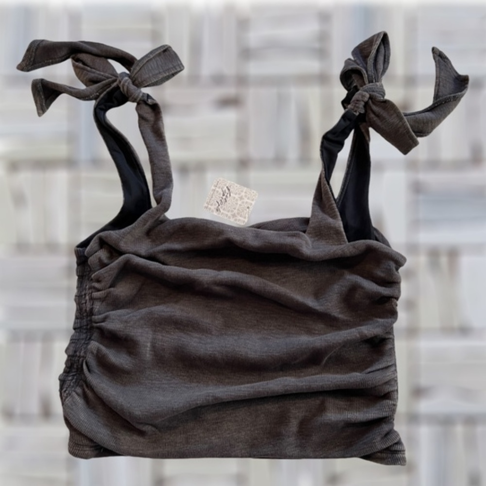 FREE PEOPLE Boulevard Tie-Strap Ruched Sides Tank Top-Black NWT/LG - Picture 9 of 11